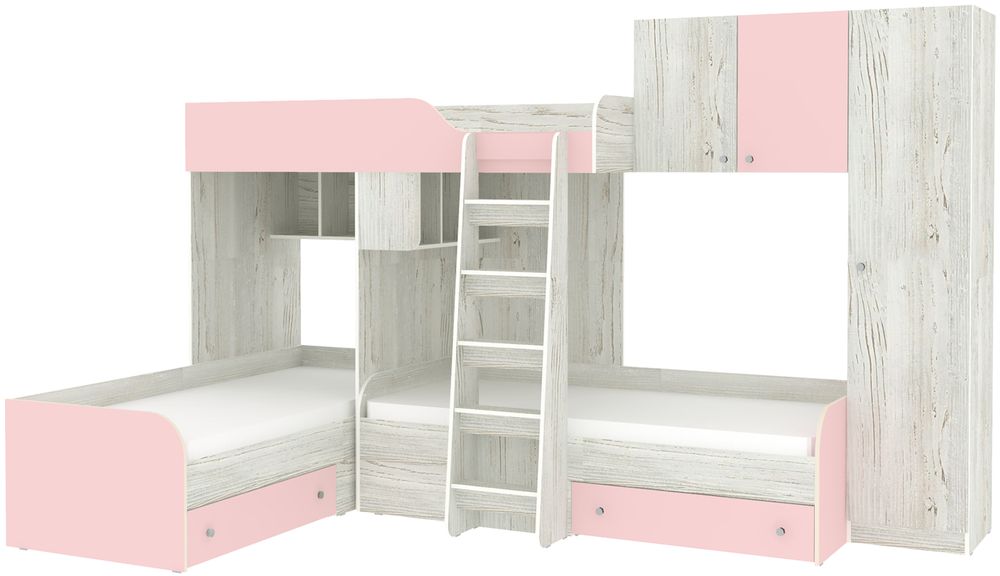 Кровать-чердак КарИВи Трио 2 Винтерберг Розовый