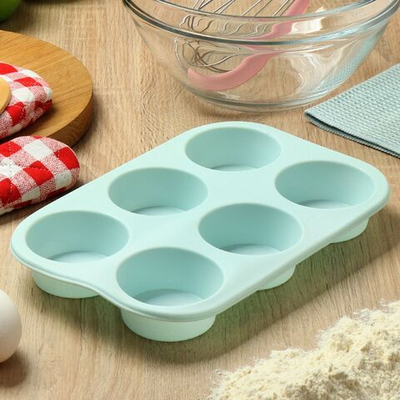 Форма для выпечки силикон, 17.5х17х3 см, прямоуг, 6 кексов, Daniks, Квантум, Y4-5171