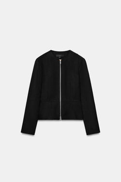 ZARA МЯГКАЯ КУРТКА С БАСКОЙ, ЧЕРНЫЙ