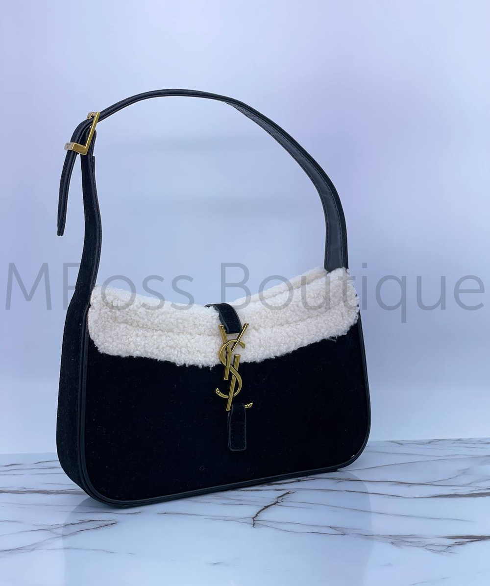 Женская брендовая сумка на плечо хобо LE 5 À 7 Saint Laurent люкс класса из замши и овчины.