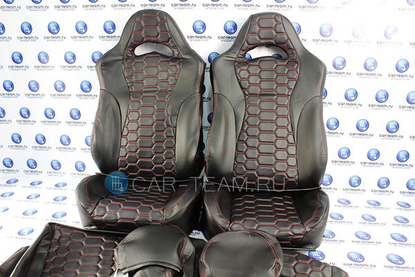 Анатомический комплект для переделки сидений ВАЗ в "Recaro" (Рекаро) из экокожи "Крупные соты"