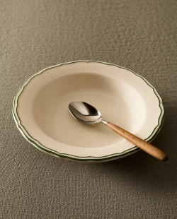 ZARA HOME СУПОВАЯ ТАРЕЛКА С ЗЕЛЕНЫМ ОБОДКОМ, ЗЕЛЕНЫЙ