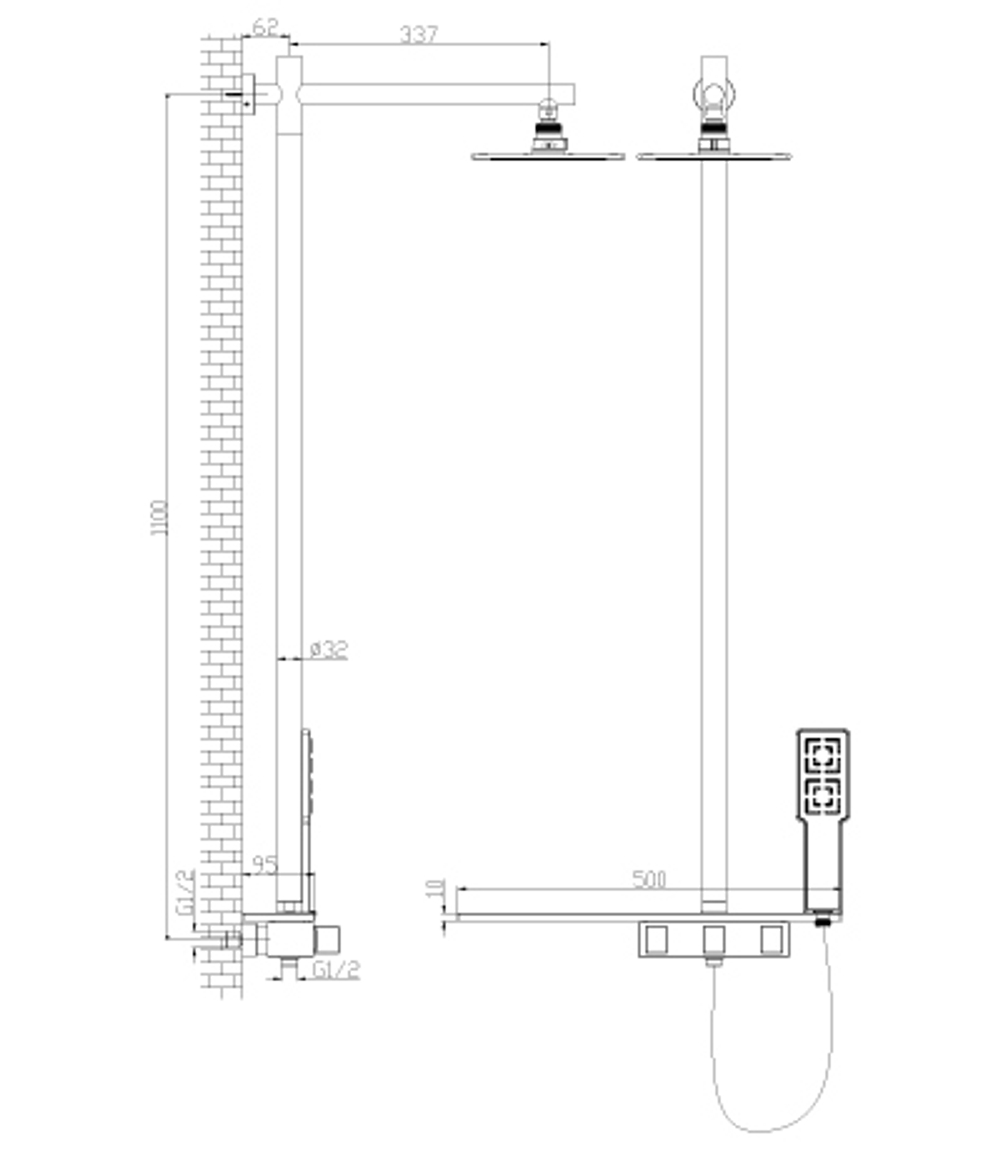 Смeситель для ванны и душа с фиксированной высотой штанги и верхней душевой лейкой "Тропический дождь" LEMARK TROPIC – LM7001C