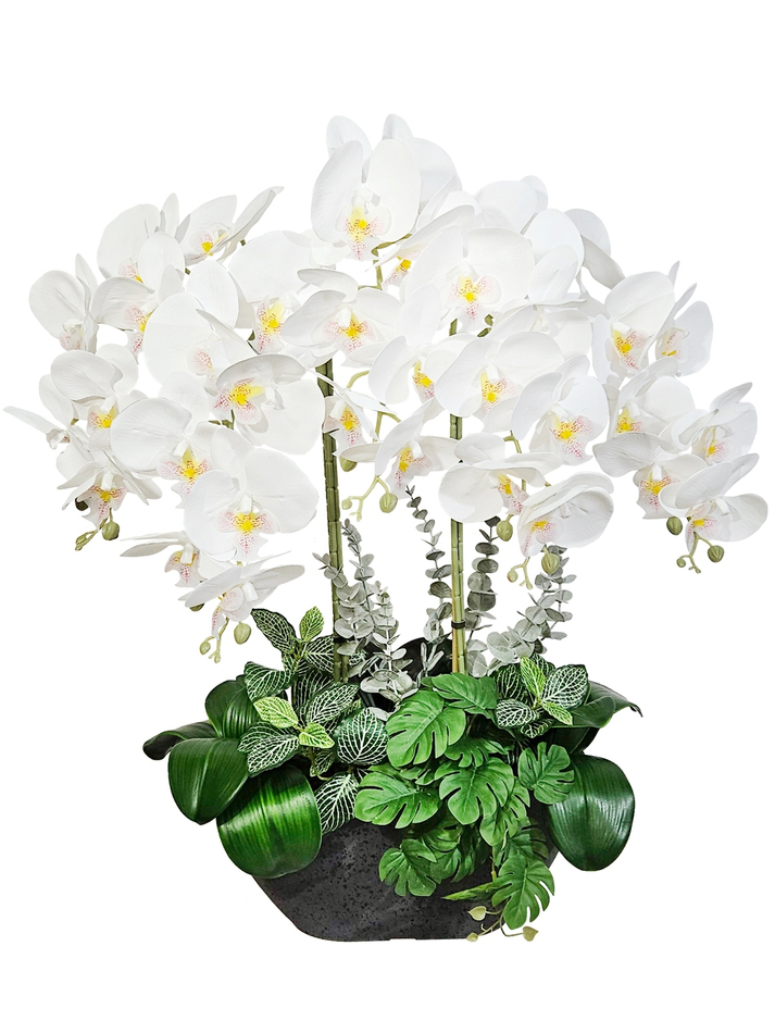 Искусственные орхидеи белые люкс 5 веток в кашпо Лофт
