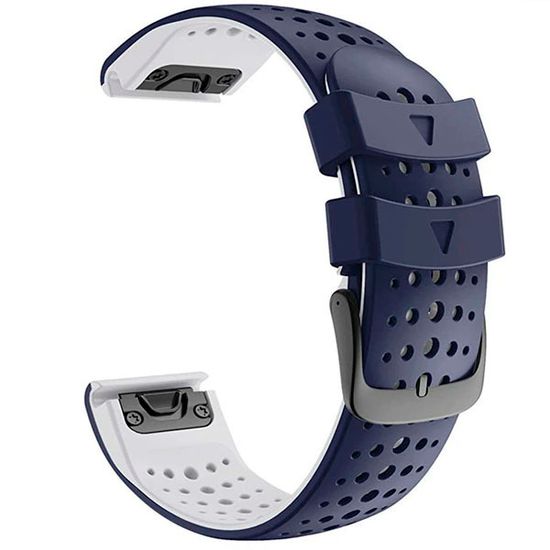 Ремешок дышащий Athlet 22 мм. для Garmin Fenix 7/6/5, EPIX 2, MARQ, Forerunner 935 / 945 / 955 / 965, instinct, instinct 2 двухцветный силиконовый быстросъемный (Синий/белый)