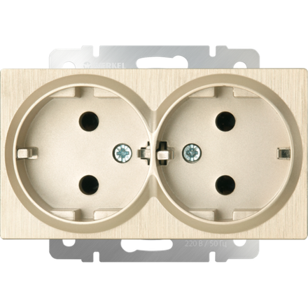 Розетка двойная с заземлением (шампань рифленый)