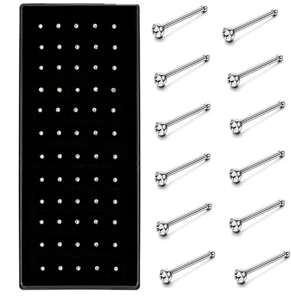 Гвоздики для пирсинга носа с цветными кристаллами 2,5 мм. Медицинская сталь. 1 шт