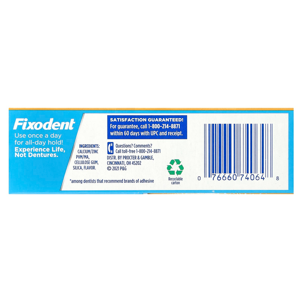 Fixodent, клей для зубных протезов, повышенной фиксации, 76 г (2,7 унции)