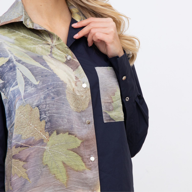 Рубашка из хлопка и шёлка с экопринтом