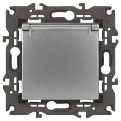 14-2103-03 ЭРА Розетка 2P+E Schuko со шторками с крышкой, 16A-250В, IP20, Эра Elegance, алюминий | Elegance Алюминий