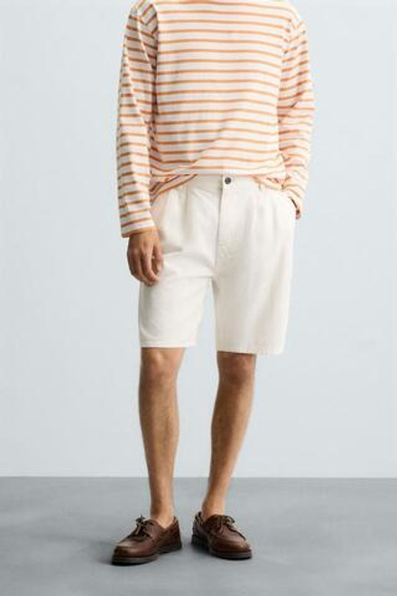ZARA ШОРТЫ RELAXED FIT СО СКЛАДКАМИ, ЭКРЮ