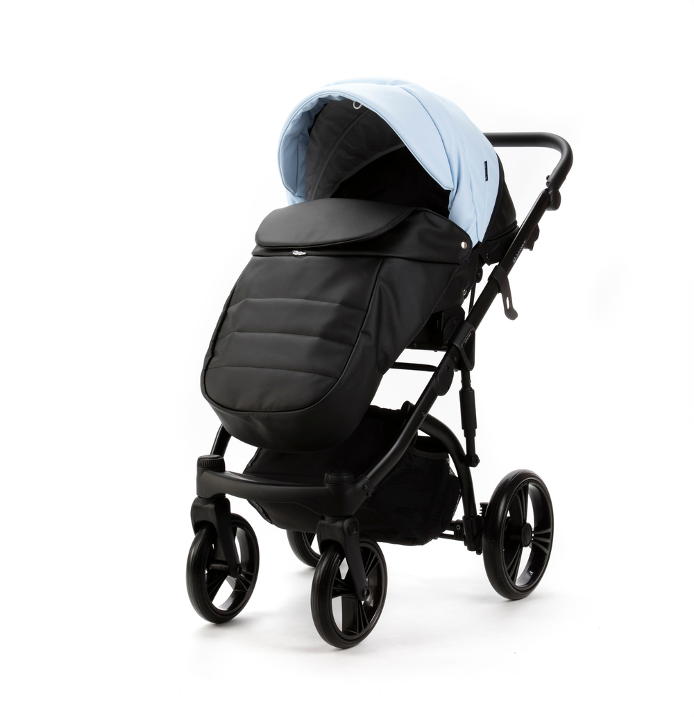 Детская универсальная коляска Adamex LANTI Deluxe 2 в 1 SD-112 (голубая экокожа, черная экокожа)