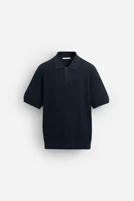 ZARA ПОЛО ИЗ РЕЛЬЕФНОГО ТРИКОТАЖА С ВЕРТИКАЛЬНЫМ РЕЛЬЕФНЫМ УЗОРОМ, МОРСКОЙ СИНИЙ