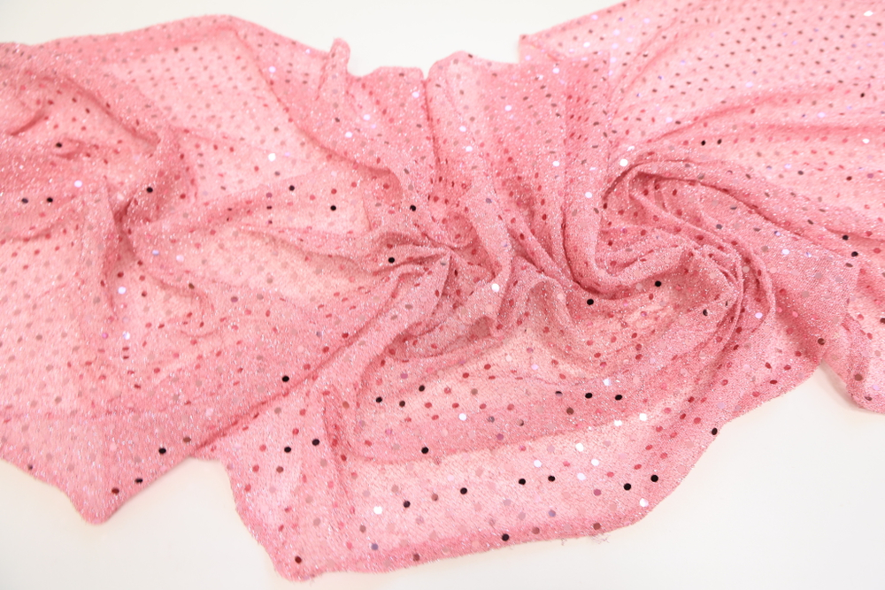 Трикотаж с пайетками светло-розовый