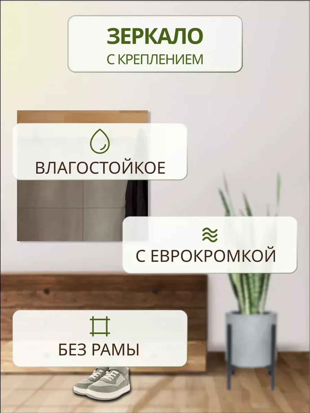 Зеркало настенное 30х30см с креплением *1шт