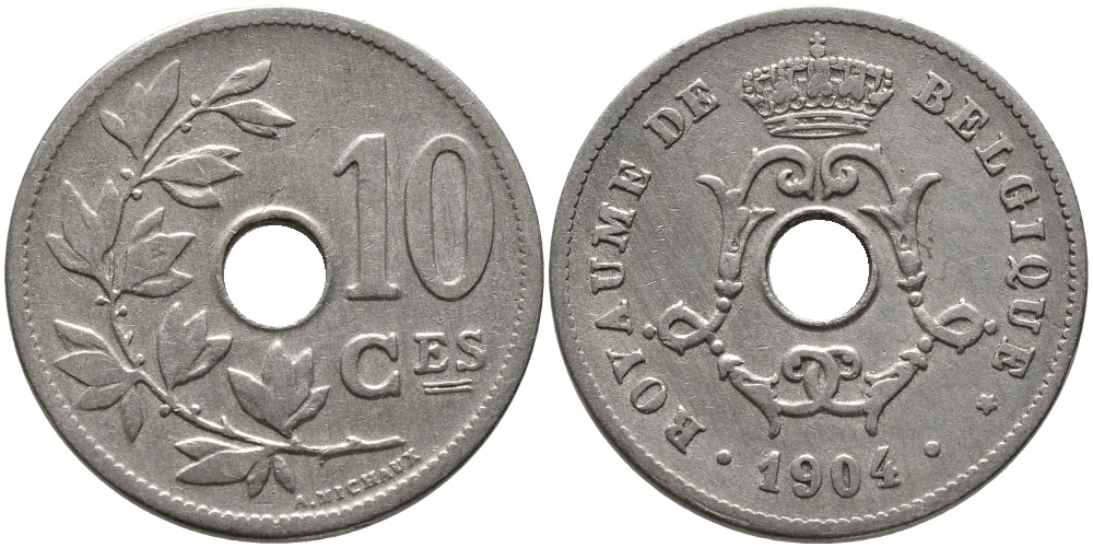 Бельгия 10 сантимов, 1904 BELGIQUE XF