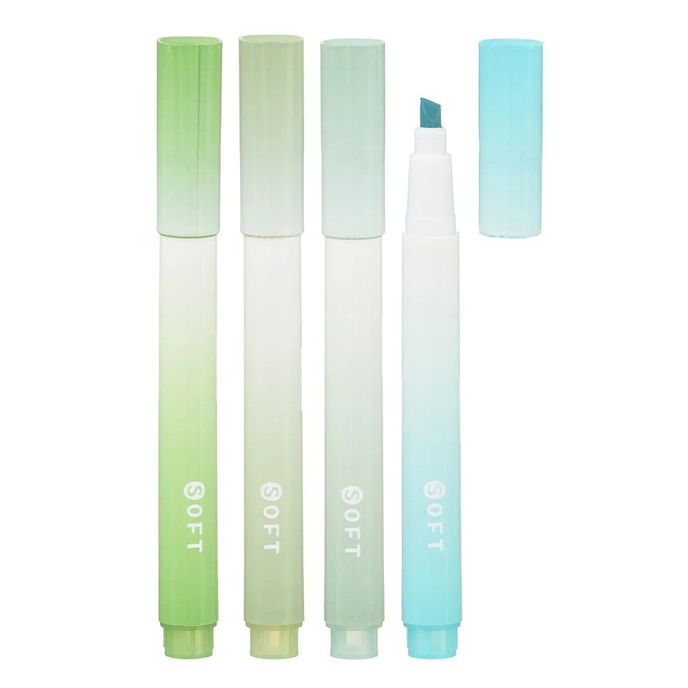 Маркер текстовыделитель Basir, серия "PASTEL", 4 цвета в зелёных оттенках