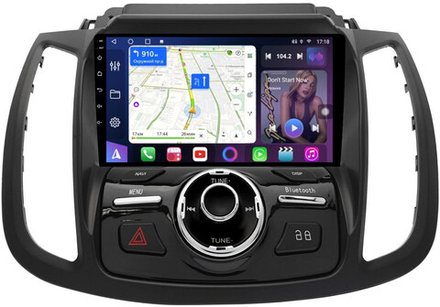 Магнитола для Ford Kuga 2 2017-2019 (SYNC 3, рамка с кнопками тип 2) - FarCar 8029F2B монитор 9" QLED на Android 13, 8-ядер, CarPlay, 4G SIM-слот