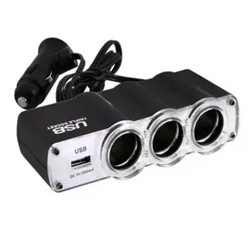 Разветвитель прикуривателя на 3 гнезда 12В-24В, черный