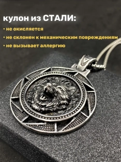 Скандинавская подвеска Волк Фенрир из стали на цепочке