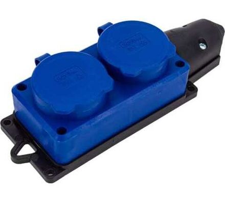 Колодка "UNIVersal" 2-х местная однофазная с заглушками "КОМПАКТ" с/з каучук 16А 250В IP44 цвет сини