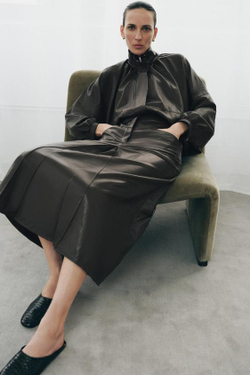 ZARA ЮБКА ИЗ ИСКУССТВЕННОЙ КОЖИ СО СКЛАДКАМИ — ZW COLLECTION, СЕРО-КОРИЧНЕВЫЙ