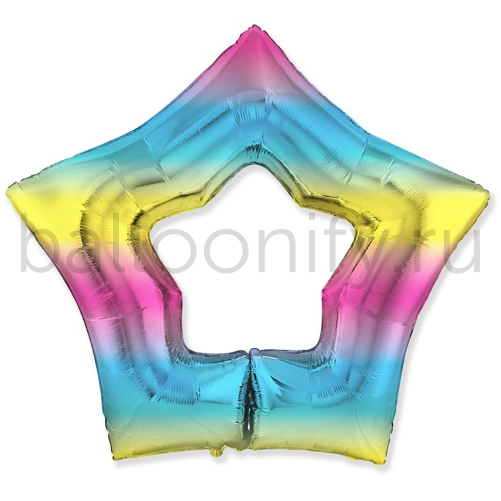 Фольгированная фигура, звезда, 34"/87CM.H X 37"/95CM.W Rainbow полая