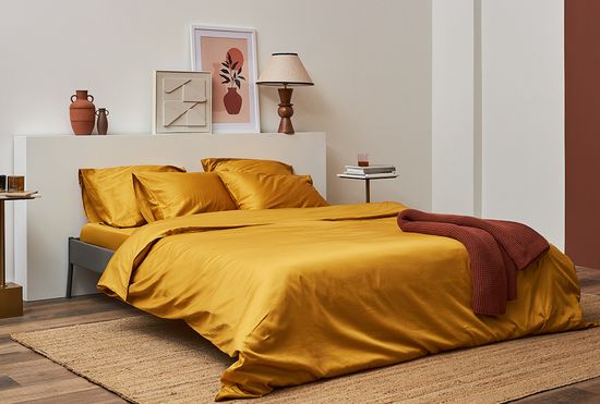 Простыня из премиального сатина горчичного цвета из коллекции essential, 240х270 см