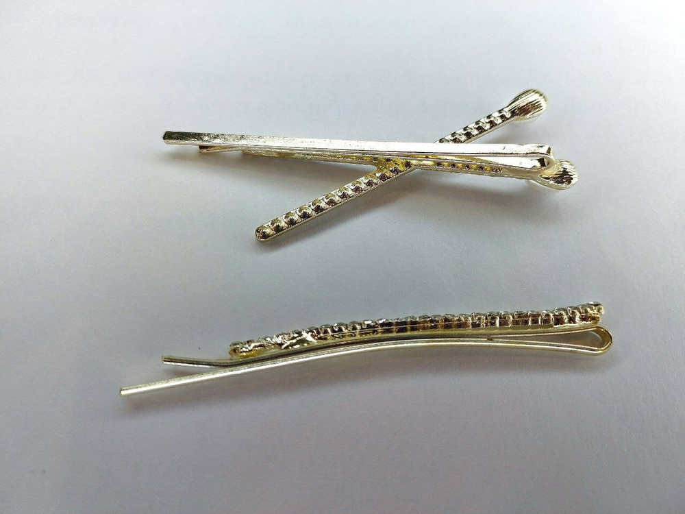 Набор  Невидимки в виде "Спичек" со стразами. Цвет золото. В количестве 2 шт