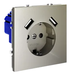 Розетка встраиваемая VOLTUM S70 с заземлением и защитными шторками, 16А, с USB, A+A, (шелк) vls040404