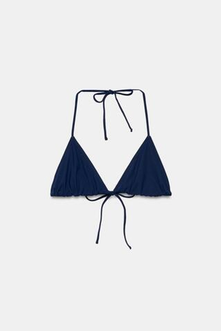 ZARA ОДНОТОННЫЙ ТОП БИКИНИ С ТРЕУГОЛЬНЫМИ ЧАШКАМИ, МОРСКОЙ СИНИЙ