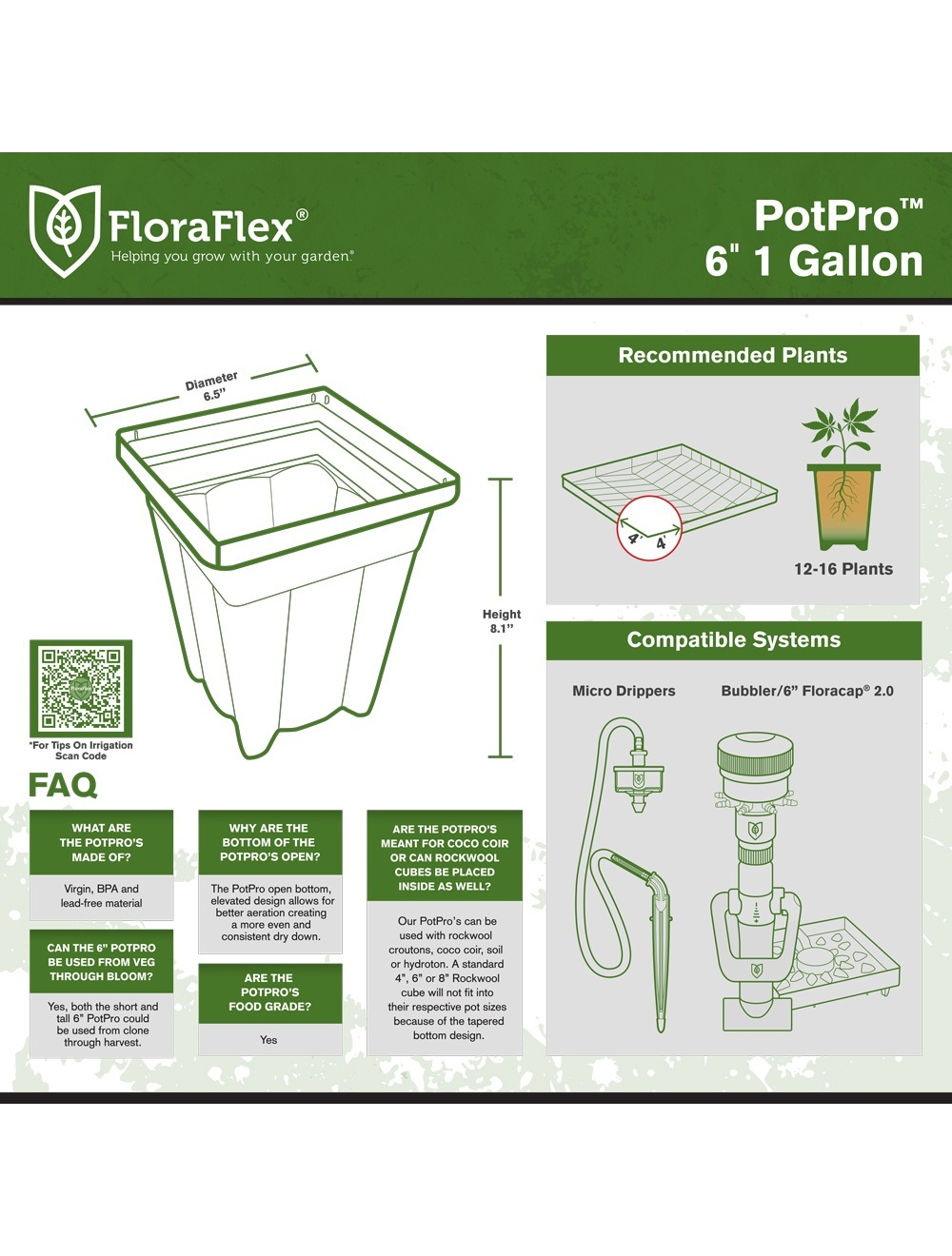 Ведро PotPro 6" высокое квадратное 1 GAL (3,7 л)