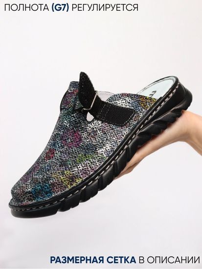 03 | "Duki" |Женские медицинские сабо натуральная кожа (черный цветок)