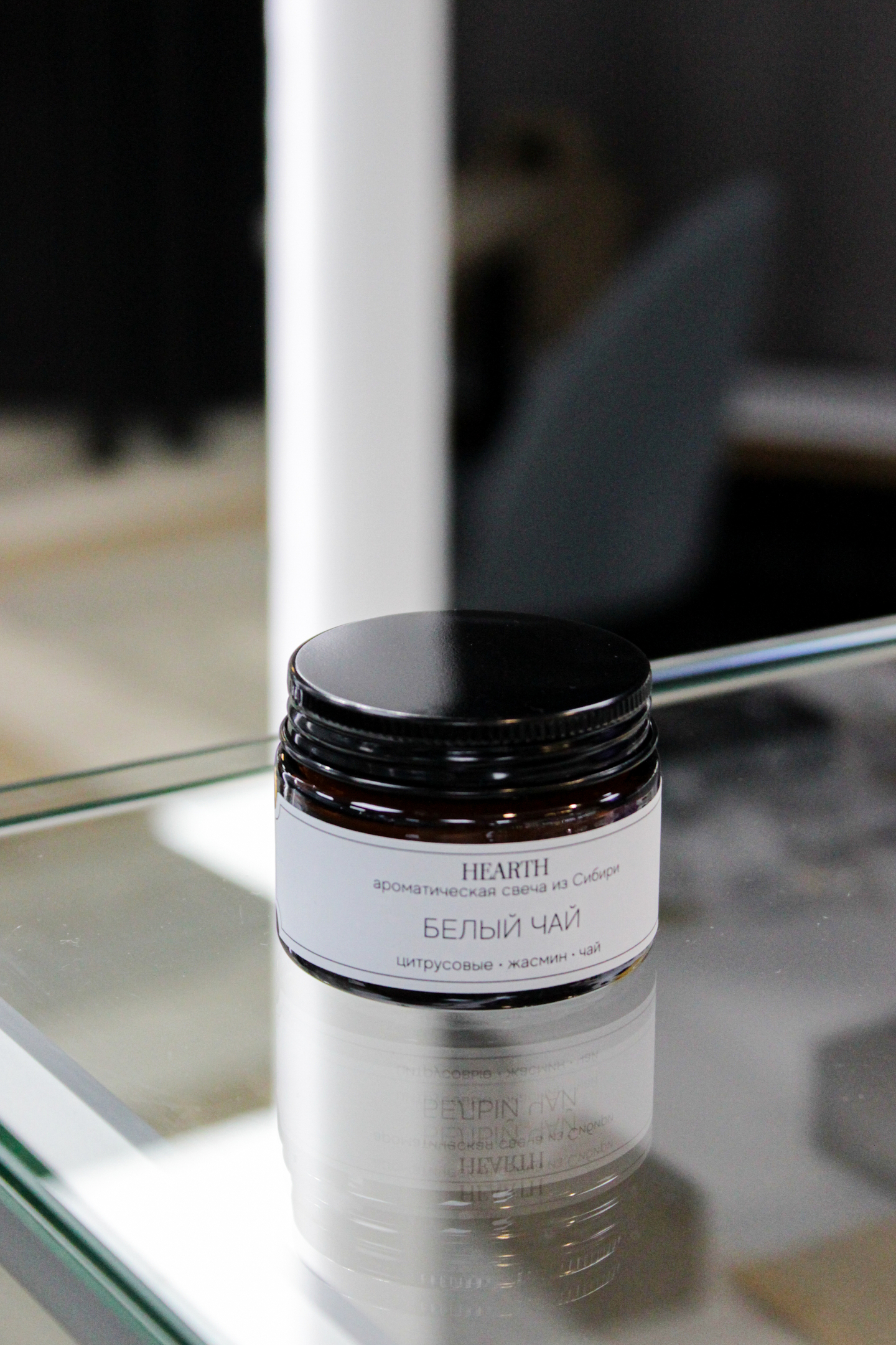 Свеча Белый чай, стекло, 50 мл.