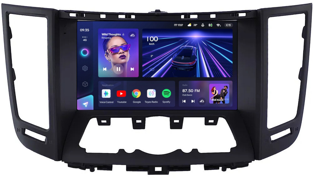Магнитола для Infiniti FX35, FX37, FX50, FX30D S51 2008-2012, QX70 S51 2013-2018 (рамка тип 2 черная матовая) - Teyes CC3 монитор 9" QLED на Android 10, ТОП процессор, 4Гб+32Гб, CarPlay, 4G SIM-слот
