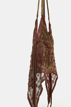 ZARA СУМКА-МЕШОК С БЛЕСТКАМИ, БОРДОВО-КРАСНЫЙ