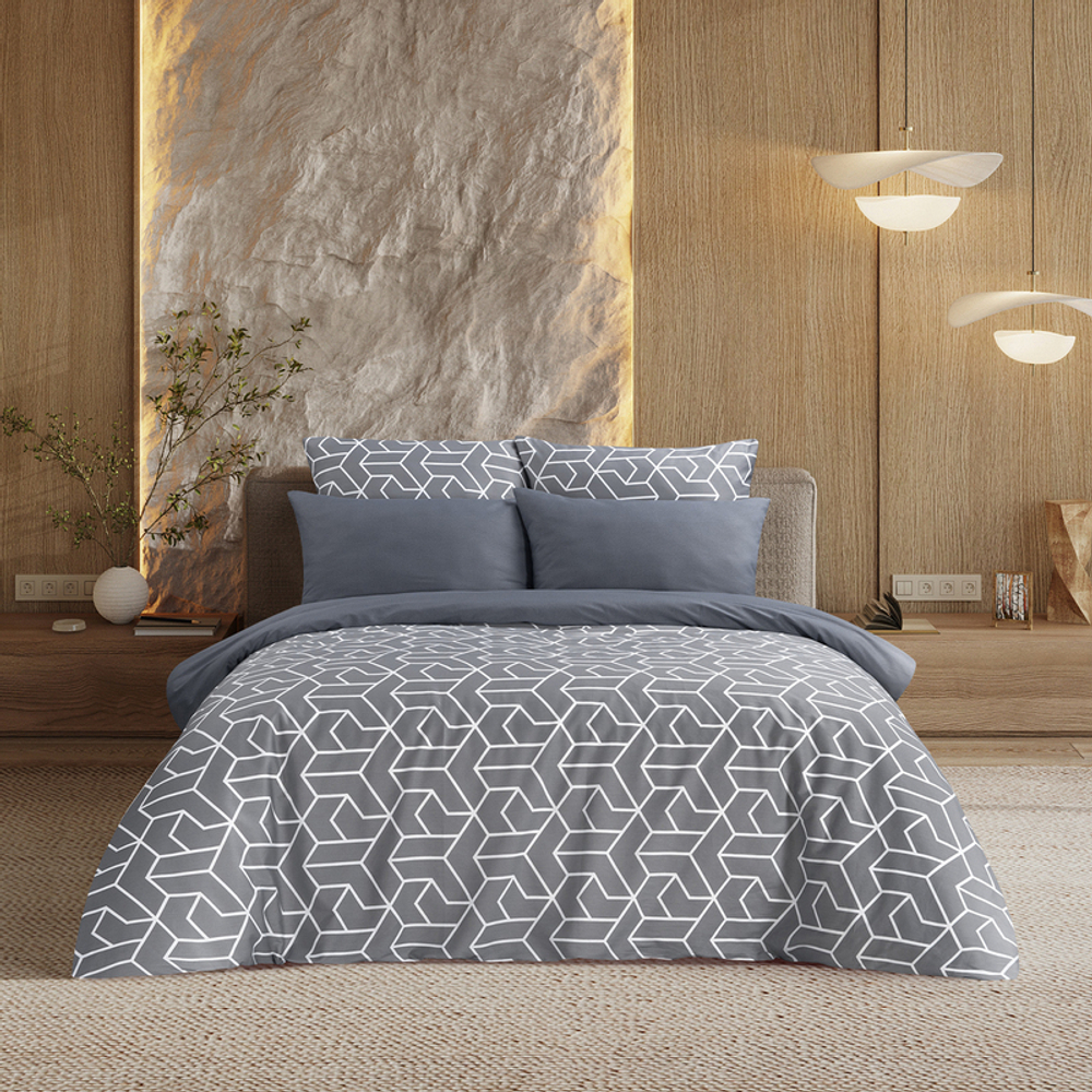 Комплект постельного белья Harmonica 1.5 сп САТИН "Квадро" (нав. 70х70 или 50х70)