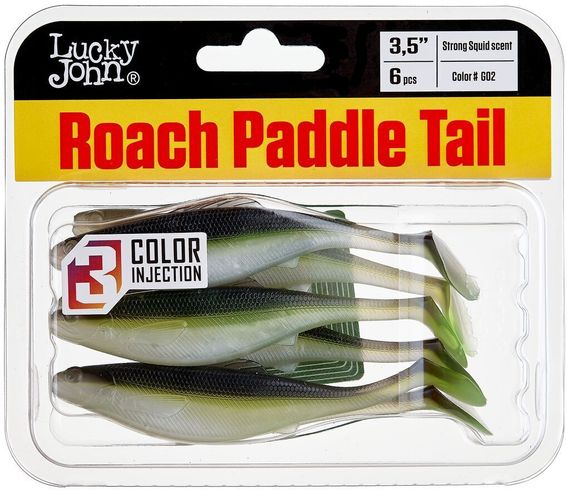 Виброхвосты съедобные LJ Pro Series ROACH PADDLE TAIL 3.5in (8,89 см), цв. G02, 6 шт.