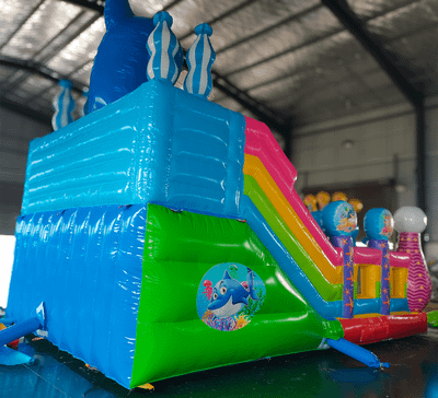 Коммерческий надувной батут с горкой «В гостях у моря», 8*5*5 м