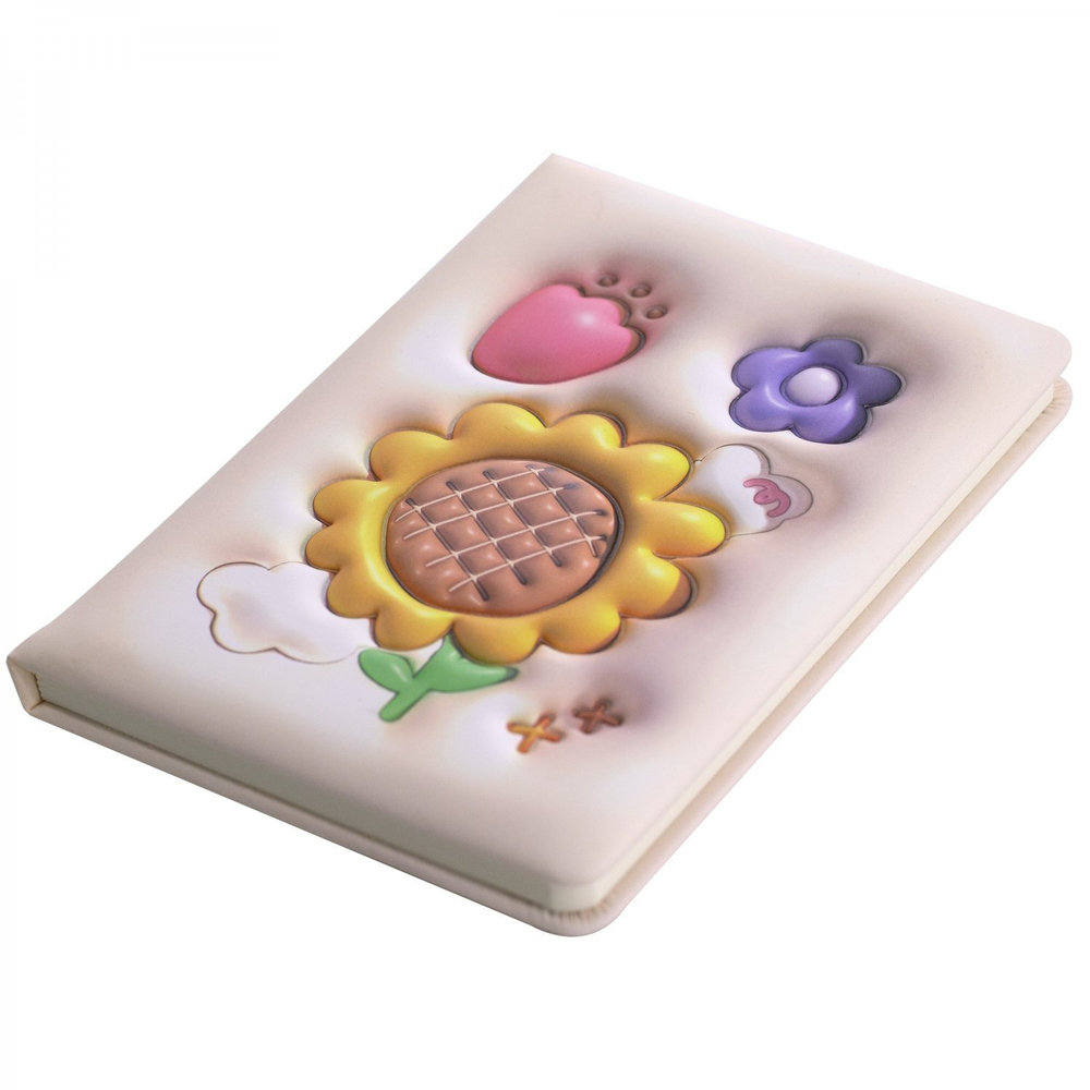 Записная книжка 13,0 см * 18,0 см , 7БЦ, Alingar, PU, поролон, конгрев, эффект 3D, 80л., линия, "Солнечные цветы", желтый