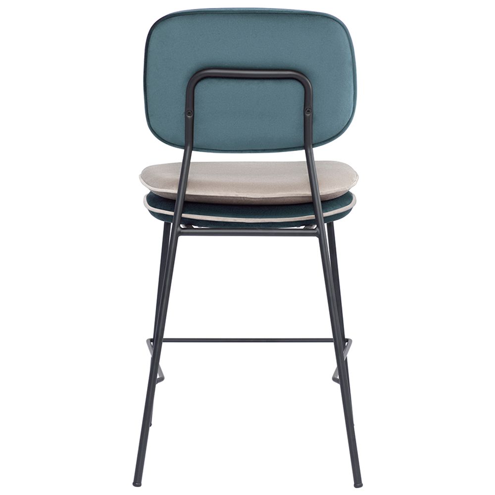 Стул полубарный с контрастным кантом Pea, велюр, сине-зеленый/бежевый