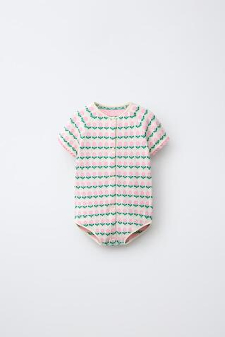 ZARA ТРИКОТАЖНЫЙ ПЕСОЧНИК С ЖАККАДОВЫМ ЦВЕТОЧНЫМ УЗОРОМ, ЭКРЮ