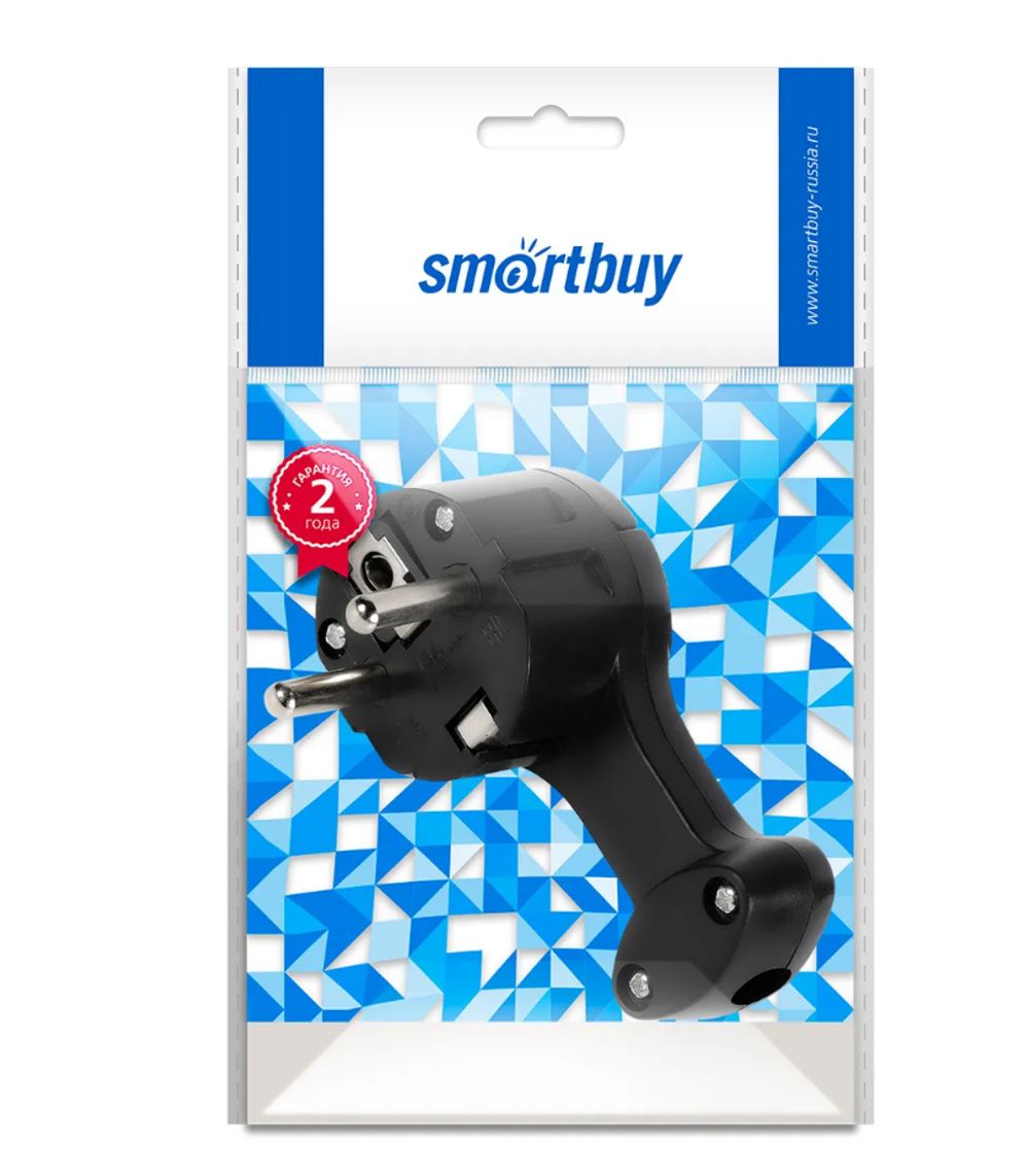 SmartBuy Вилка, угловая плоская (8 мм) с/з с кольцом 16А 250В SBE-16-P11-b, черный