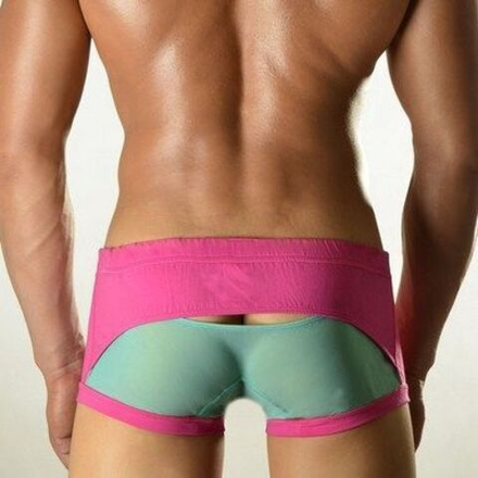 Мужские трусы хипсы фуксия с салатовой сеткой DOOP Pink&Green Net Trunk