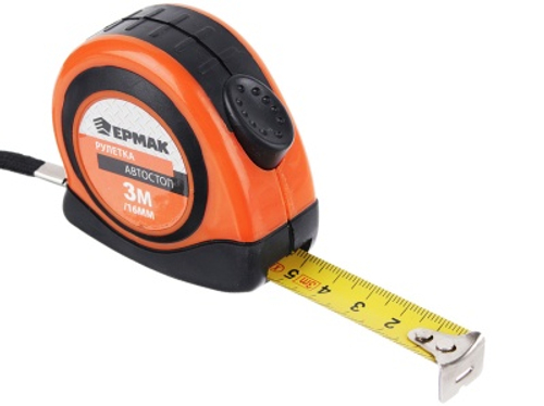 Рулетка 3м*16мм ЕРМАК автостоп с двукомпонентным корпусом