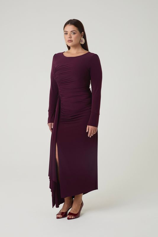 Платье с разрезом из трикотажа с драпировками, инжир