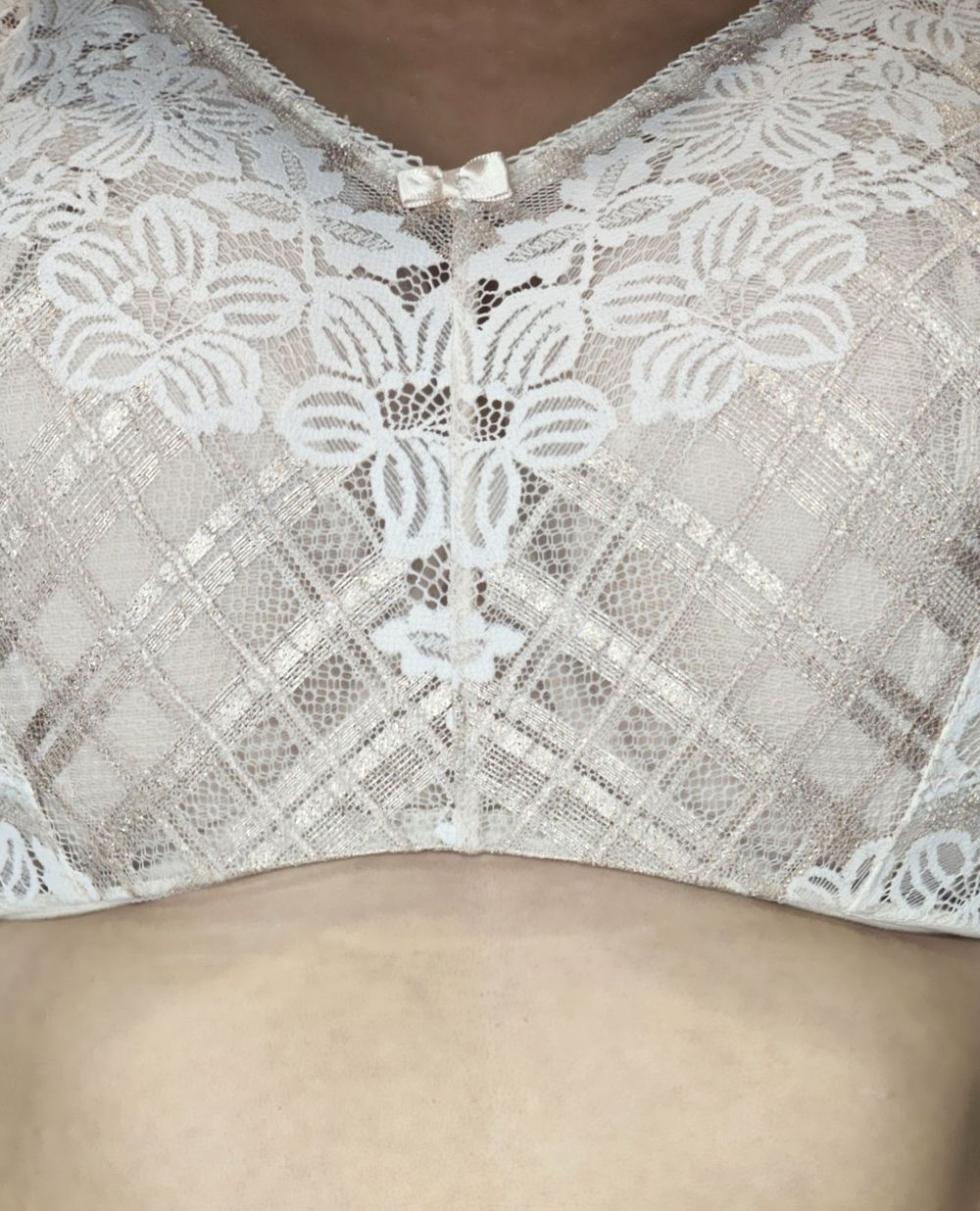 Бюстгальтер-топ из гипюра с люрексом (Размер: 90F) (Цвет: телесный)