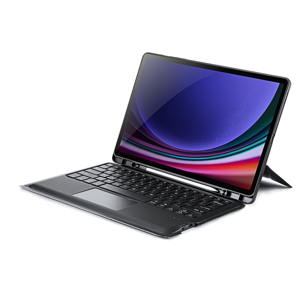 Защитный чехол подставка с клавиатурой (RUS) от Dux Ducis для Samsung Tab S10+, S9+ и S9 FE+, серия DK Series Keyboard, русская клавиатура с подсветкой