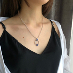 Кулон круглый с сиреневыми кристаллами Swarovski на тонкой серебряной цепочке, Италия