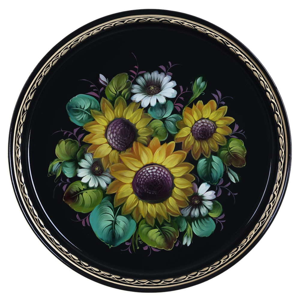 Жостовский поднос декоративный, размер 30 см (A9), металлический